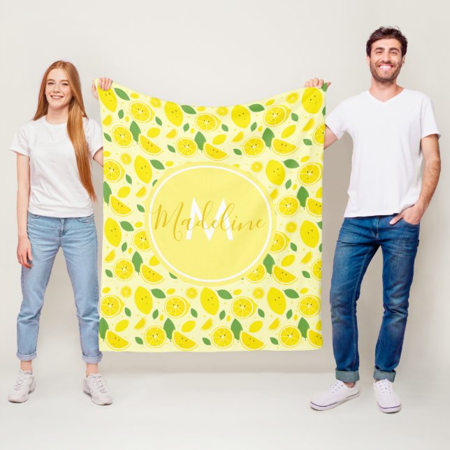 Lemons Löv Mönster Namn | Fleece Blanket (På plats)