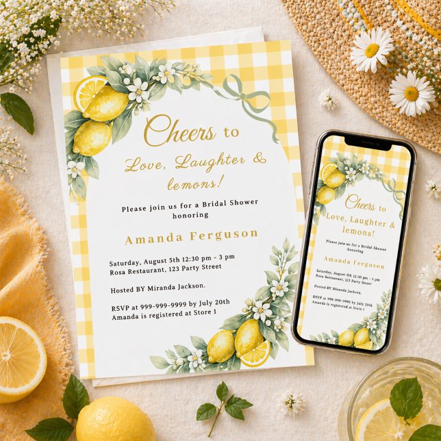 Lemons love laughter bow gingham Bridal Shower Inbjudningar (Skapare uppladdad)