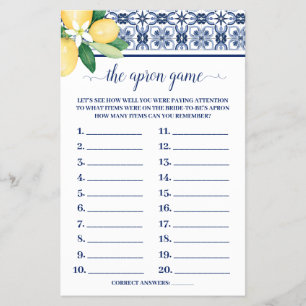 Lemons Mediterranean, Apron Shower Game Card Flygblad