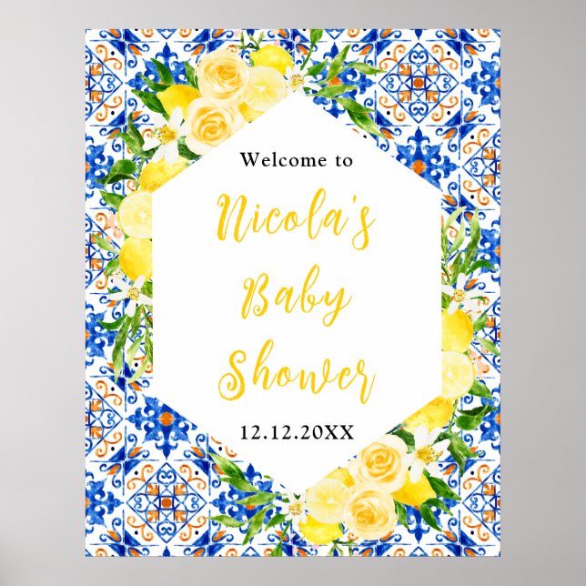 Lemons Mediterranean Baby Shower Welcome Poster (Framsidan)