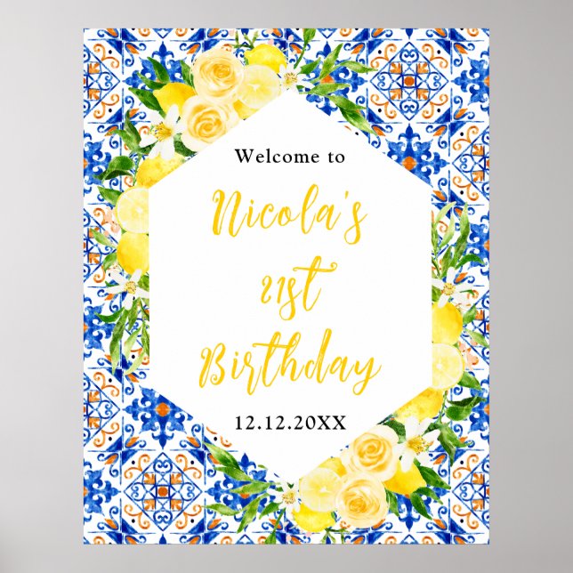 Lemons Mediterranean Birthday Welcome Poster (Framsidan)