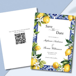 Lemons Mediterranean QR code Wedding Save the Date Spara Datumet