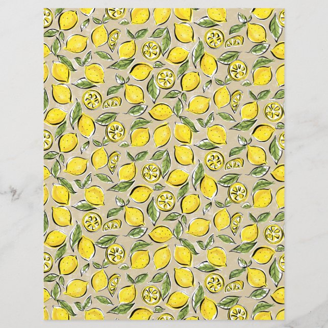 Lemons Mönster Gult Black Tan Pappra Lakan (Baksida)