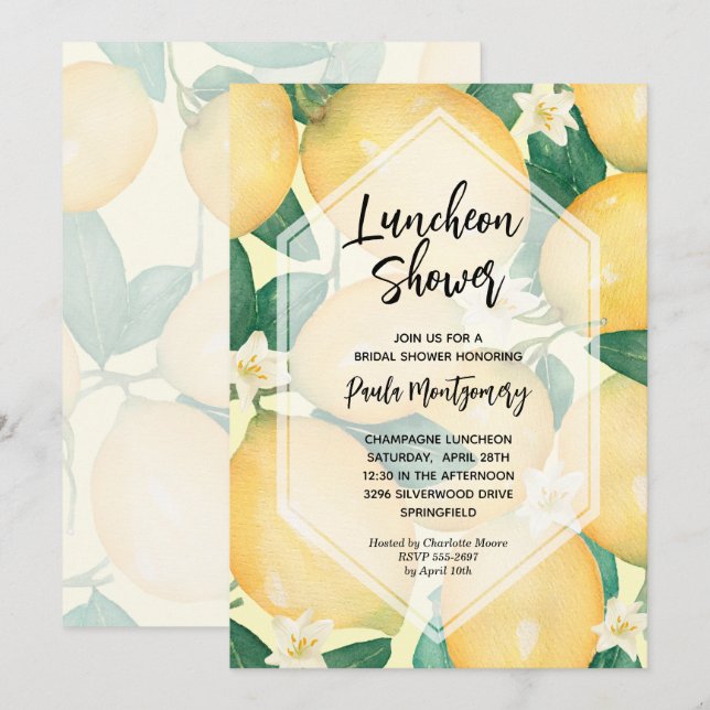 Lemons och Greenery Luncheon-Möhippan Inbjudningar (Fram/baksida)