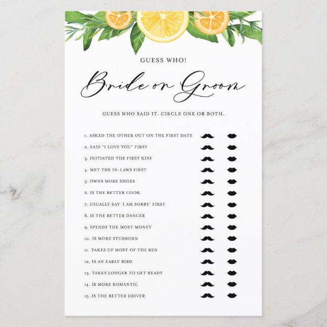 Lemons och Orangar sa hon: "Bride eller Groom" (Framsida)