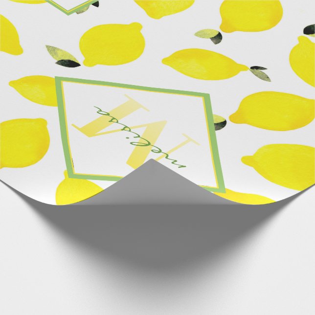 Lemons Ombre Monogram i Grönt av ljusGult vit Presentpapper (Hörn)