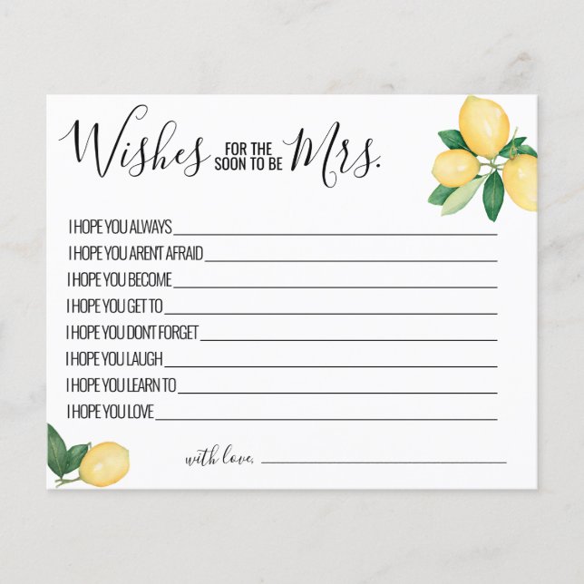 Lemons Önskemål för att snart bli mrs Card Flygblad (Framsidan)