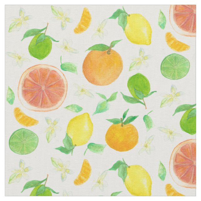 Lemons-Orangar Grapefruit Citrus Fruit Watercolor Tyg (Närbild)