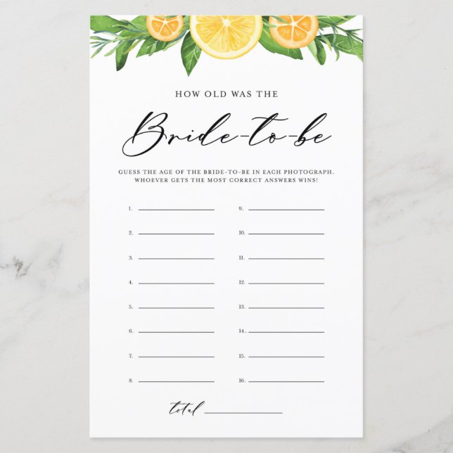 Lemons & Oranges How Old was the Bride Photo Game (Framsida)