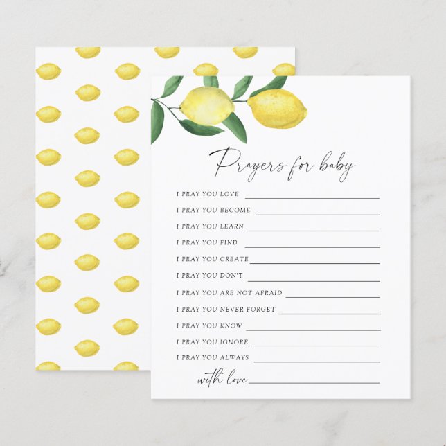 Lemons-Party-spel | Prayer för baby-vilt (Fram/baksida)
