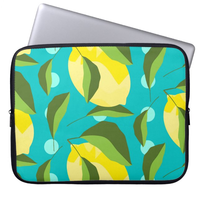 Lemons Polka Dot: Blue Background. Laptop Fodral (Framsidan)