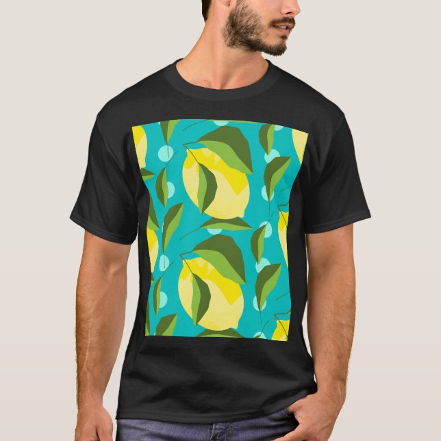 Lemons Polka Dot: Blue Background. T Shirt (Framsida)