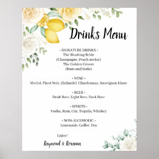 Lemons & Ro Drinks Menu Bröllop-tecken Poster