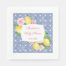 Lemons Rosa Flowers Blue Tiles Baby Shower Party