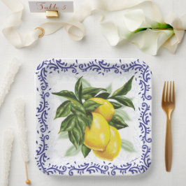Lemons Royal Blue Toile Filigree