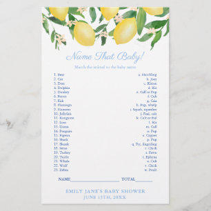 Lemons Shower Namn som Baby djur-spelkort Flygblad