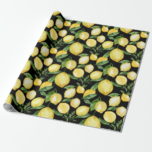 Lemons sömlös mönster på svart bakgrund presentpapper