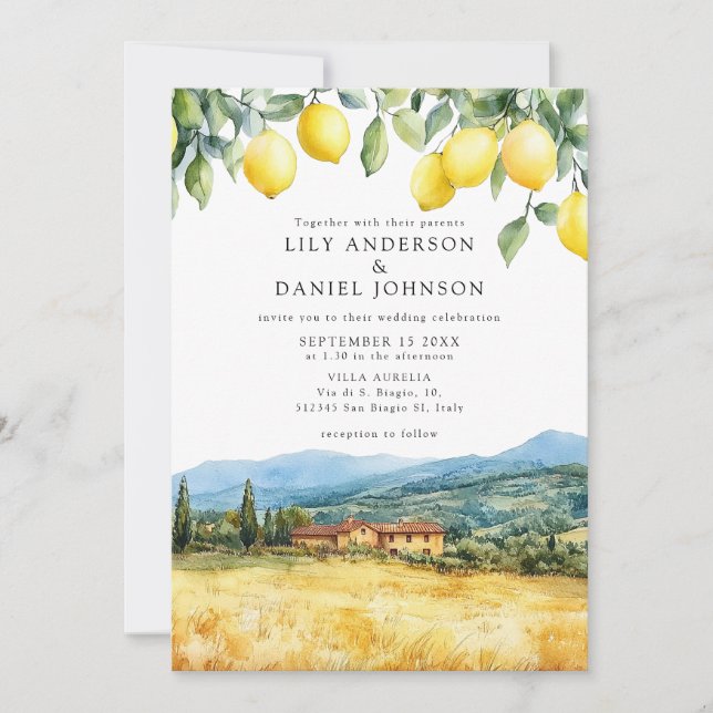 Lemons Tuscan Scene Italian Wedding Inbjudningar (Framsida)