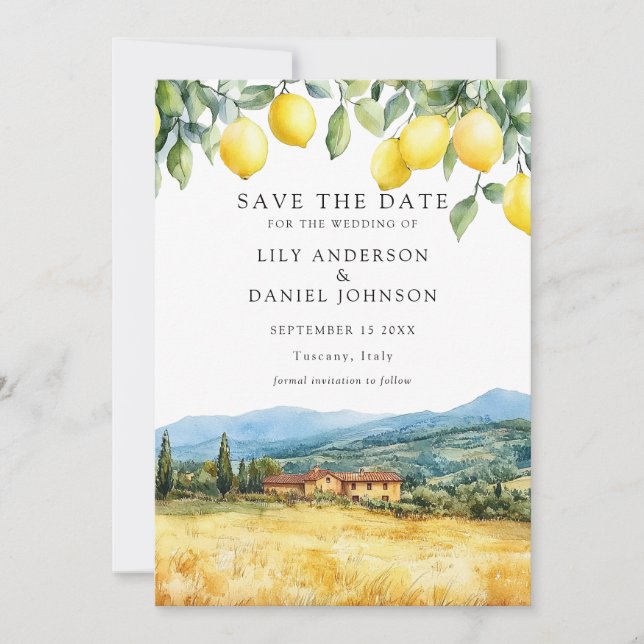 Lemons Tuscan Scene Italian Wedding Spara Datumet (Framsida)