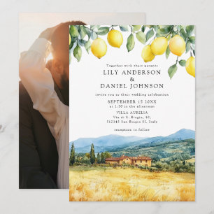 Lemons Tuscan Scene Italien Foto Bröllop Inbjudningar