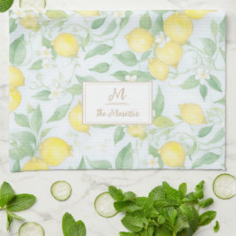 Lemons Watercolor Personlig Namn Monogram Lemon Kökshandduk