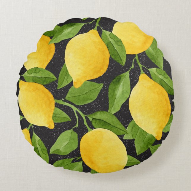 Lemons Watercolor utan Gult Rund Kudde (Framsidan)