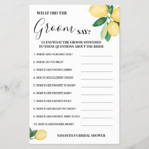 Lemons What was Groom say Möhippa Game Card Flygblad