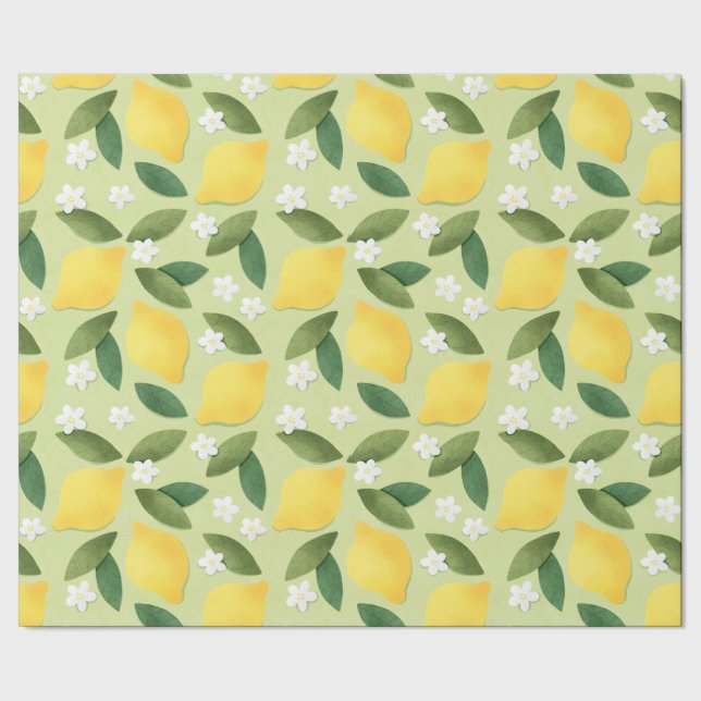 Lemons White Flowers på Gröntens bakgrund Presentpapper (Seam)