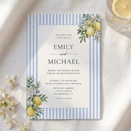 Lemons With Blue Stripes Citrus Wedding Invitation Inbjudningar
