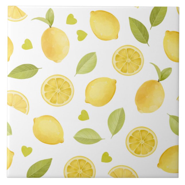 Lemons Yellow Slices Watercolor Design Kakelplatta (Framsidan)