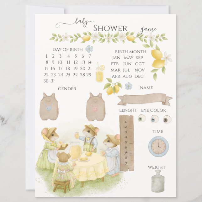 Lemonträdgård med möss Baby shower spel (Framsida)