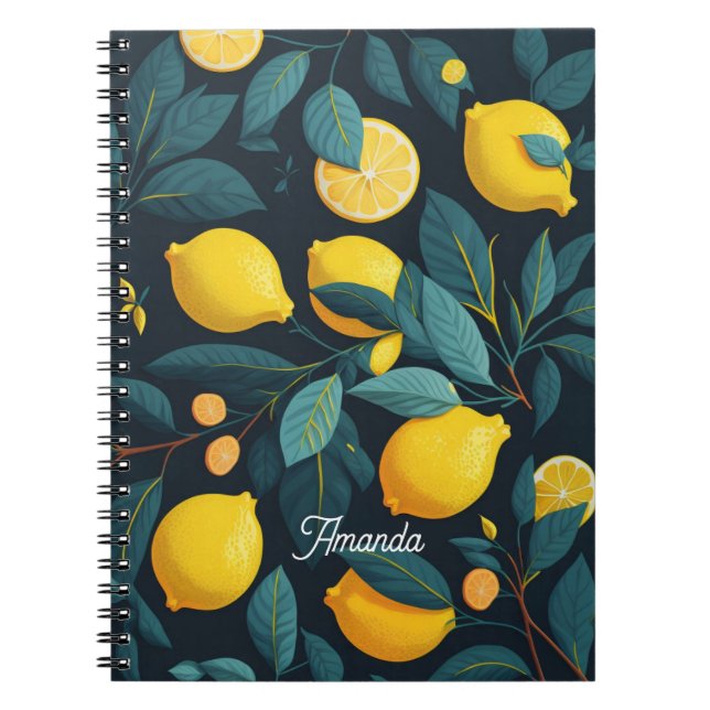 Lemonträdgården mönster. Gult tropiska citrusfrukt Anteckningsbok (Framsidan)