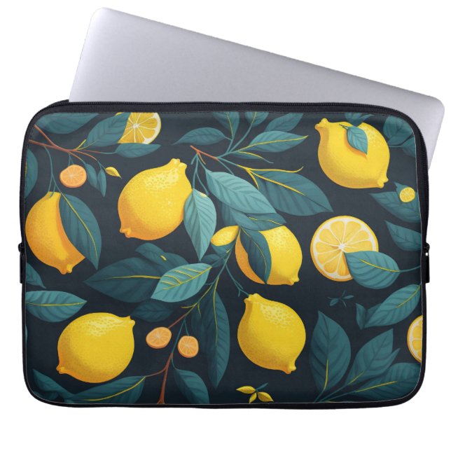 Lemonträdgården mönster. Gult tropiska citrusfrukt Laptop Fodral (Framsidan)