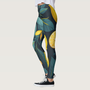 Lemonträdgården mönster. Gult tropiska citrusfrukt Leggings
