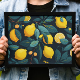 Lemonträdgården mönster. Gult tropiska citrusfrukt Poster
