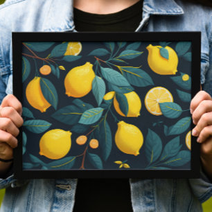 Lemonträdgården mönster. Gult tropiska citrusfrukt Poster