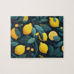 Lemonträdgården mönster. Gult tropiska citrusfrukt Pussel
