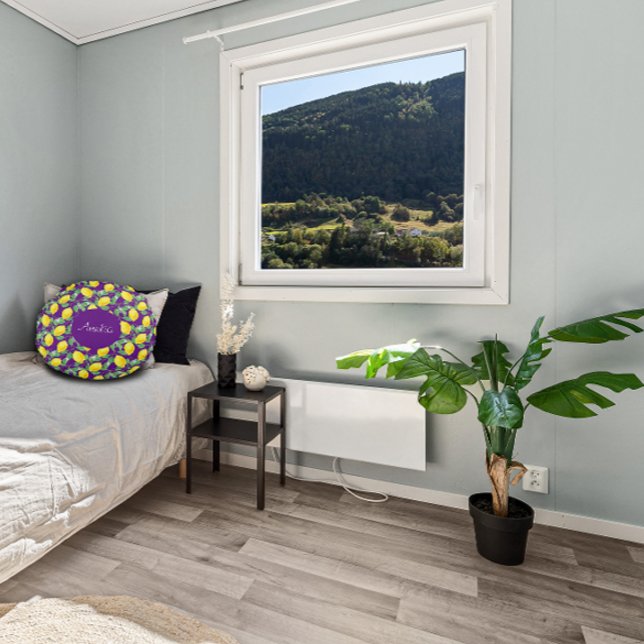 Lemonvattenfärg mönster enkel lila rund kudde (Skapare uppladdad)