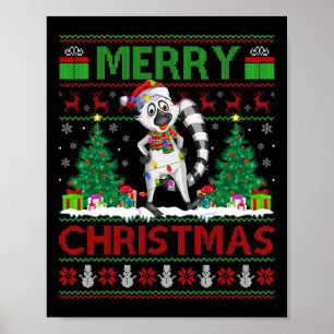 Lemur Älskare Julafton Träd Ljus Ugly Santa Lemur Poster