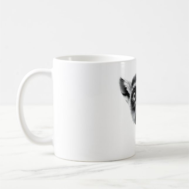 Lemur Catta Head Black White T-Shirt Kaffemugg (Vänster)