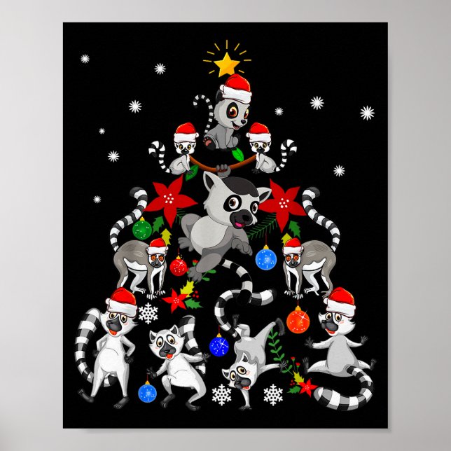 Lemur Christmas Tree Santa Hat Xmas Holiday Costum Poster (Framsidan)