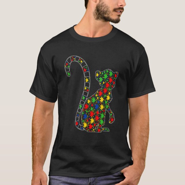 Lemur Djur Pusselbitar Autism Medvetenhet T Shirt (Framsida)