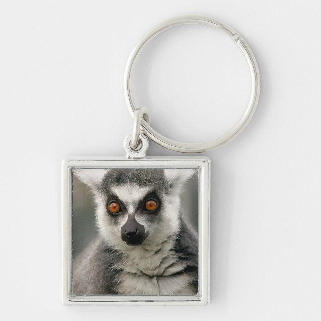 Lemur Fyrkantig Silverfärgad Nyckelring (Framsidan)