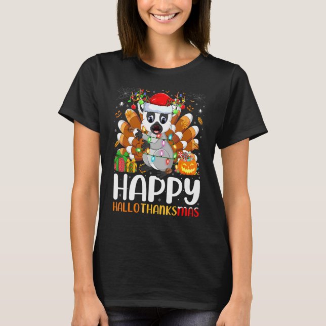Lemur Halloween jul Glad Hallothanksmas T Shirt (Framsida)