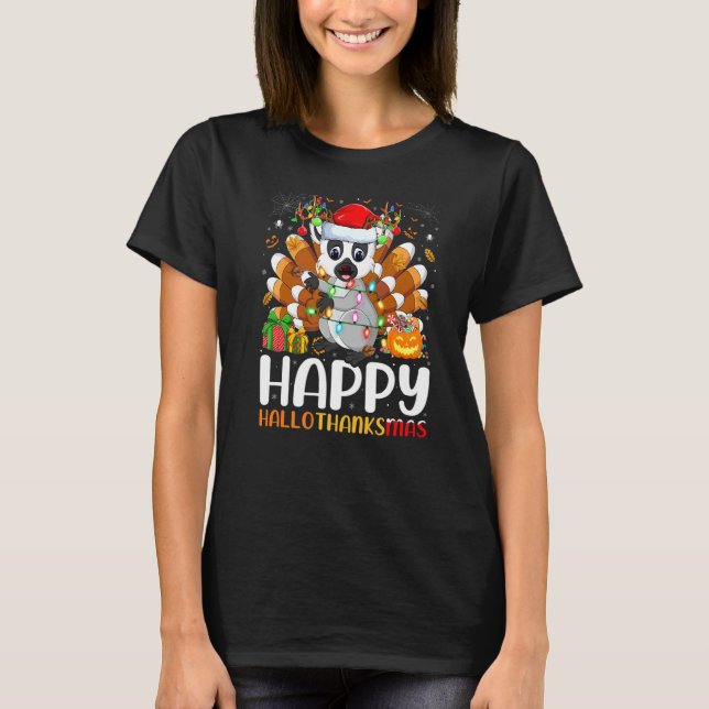 Lemur Halloween jul Glad Hallothanksmas T Shirt (Framsida)