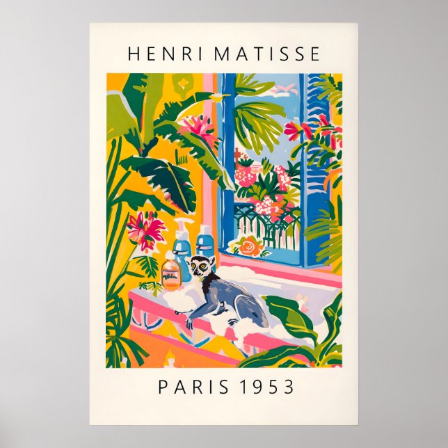 Lemur i badkar Konsttryck Matisse stil Tropisk Poster (Framsidan)