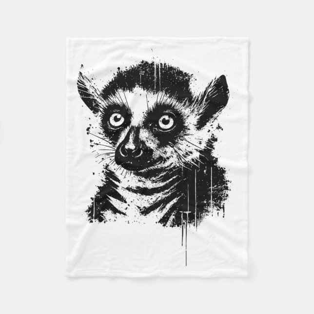 Lemur Ink Art Jungle Madaga Wildlife Rtrait Nge  Fleecefilt (Framsidan)