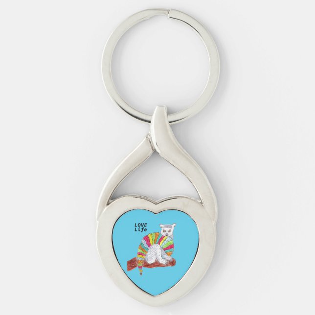 Lemur Kärlek liv Twisted Heart Silverfärgad Nyckelring (Framsidan)