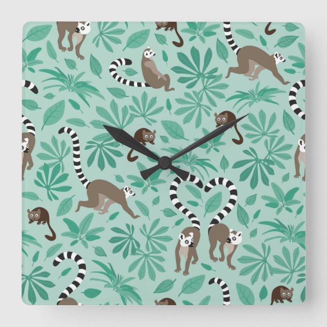 Lemur love mint leaves fyrkantig klocka (Framsida)