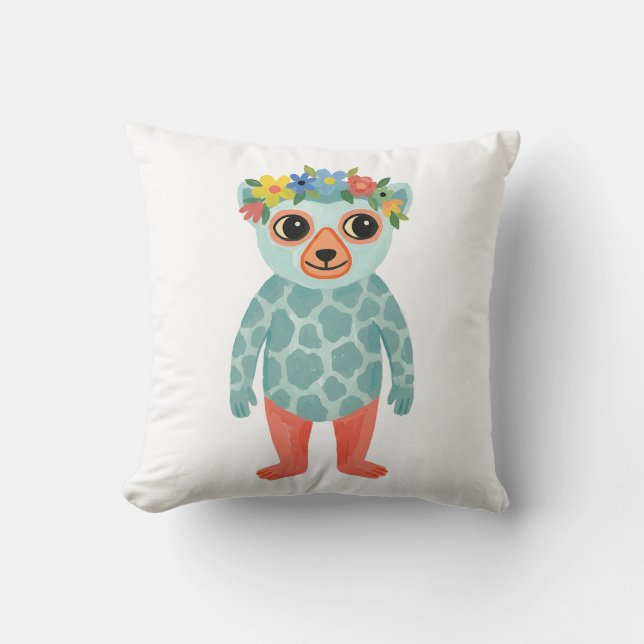 Lemur med blomkrona Giraffprick Kudd Kudde (Framsida)